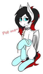 Size: 2048x3473 | Tagged: safe, artist:bitrate16, derpibooru import, oc, oc:gothi, unofficial characters only, bat pony, bat pony oc, bat wings, clothes, collar, dress, lead, looking at you, outline, simple background, sitting, socks, solo, text, transparent background, vector, wings