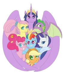 Size: 2848x3367 | Tagged: safe, artist:robbiecave, derpibooru import, applejack, fluttershy, pinkie pie, princess twilight 2.0, rainbow dash, rarity, spike, twilight sparkle, twilight sparkle (alicorn), alicorn, pegasus, unicorn, the last problem, colored pupils, end of ponies, future, gigachad spike, grin, older, older applejack, older fluttershy, older pinkie pie, older rainbow dash, older rarity, older spike, older twilight, smiling