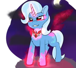 Size: 2362x2125 | Tagged: safe, artist:jubyskylines, derpibooru import, trixie, pony, unicorn, magic duel, alicorn amulet, artificial wings, augmented, chest fluff, ear fluff, grin, leg fluff, magic, magic wings, smiling, solo, wings