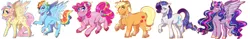 Size: 4560x718 | Tagged: safe, artist:saltygideon, derpibooru import, applejack, fluttershy, pinkie pie, princess twilight 2.0, rainbow dash, rarity, twilight sparkle, twilight sparkle (alicorn), alicorn, pony, the last problem, line-up, mane six, older, older applejack, older fluttershy, older mane six, older pinkie pie, older rainbow dash, older rarity, older twilight, simple background, smiling, white background