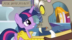 Size: 1366x768 | Tagged: alicorn, crying, derpibooru import, discord, edit, edited screencap, fly you fools, lord of the rings, movie reference, reference, sad, safe, screencap, speech bubble, the ending of the end, twilight sparkle, twilight sparkle (alicorn)