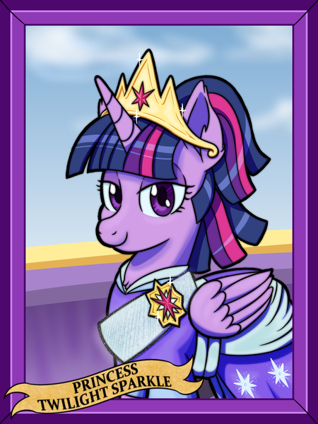 Size: 1200x1600 | Tagged: safe, artist:redahfuhrerking, derpibooru import, twilight sparkle, twilight sparkle (alicorn), alicorn, pony, the last problem, bust, clothes, coronation dress, dress, portrait, sash, second coronation dress, smiling, solo