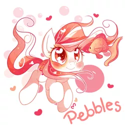 Size: 850x850 | Tagged: safe, artist:ipun, derpibooru import, oc, oc:pebbles, unofficial characters only, fish, pony, heart eyes, solo, underwater, wingding eyes