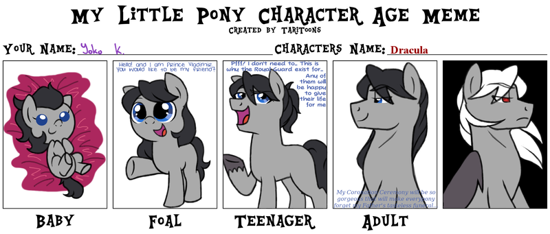 Size: 2000x852 | Tagged: safe, artist:yokokinawa, derpibooru import, oc, oc:dracula, pony, age meme, age progression, baby, colt, male, meme, stallion, teenager