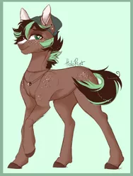 Size: 1658x2199 | Tagged: safe, artist:holoriot, derpibooru import, oc, oc:toby, earth pony, pony, hat, ice cream flavoured, jewelry, necklace