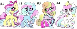 Size: 2004x774 | Tagged: safe, artist:imaranx, derpibooru import, oc, unofficial characters only, earth pony, pegasus, pony, unicorn, adoptable, adoptableoc, adoption, clothes, cute, pastel colors, ribbon, soft color