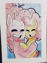 Size: 1536x2048 | Tagged: safe, artist:raph13th, derpibooru import, li'l cheese, pinkie pie, pony, the last problem, colt, female, male, mother and child, mother and son, older, older pinkie pie, traditional art, watercolor painting