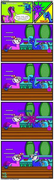 Size: 491x1627 | Tagged: safe, artist:bakanato, derpibooru import, starlight glimmer, trixie, pony, unicorn, butt, comic, cuphead, female, mare, plot