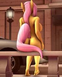 Size: 1151x1437 | Tagged: suggestive, artist:hevexy, derpibooru import, fluttershy, anthro, bat pony, plantigrade anthro, 3d, ass, barefoot, big breasts, breasts, busty fluttershy, butt, car, casual nudity, exhibitionism, facing away, feet, female, flutterbat, lamppost, mare, nudity, public nudity, race swap, rearboob, revamped anthros, revamped ponies, soles, solo, solo female
