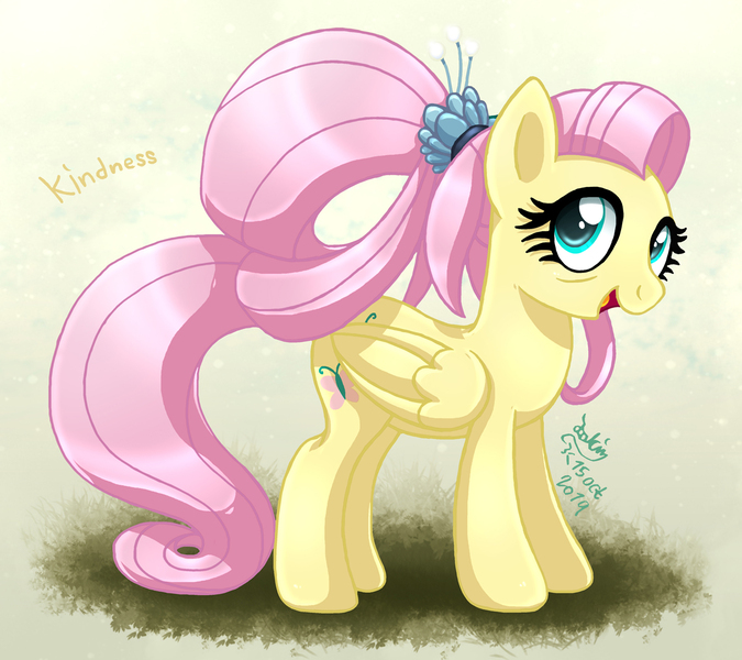Size: 1203x1070 | Tagged: safe, artist:joakaha, derpibooru import, fluttershy, pegasus, pony, the last problem, cute, female, happy, kindness, looking at you, older, older fluttershy, ponytail, shyabetes, solo