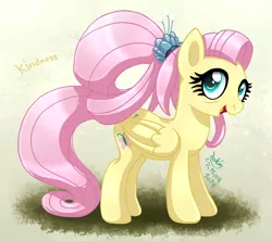 Size: 1203x1070 | Tagged: safe, artist:joakaha, derpibooru import, fluttershy, pegasus, pony, the last problem, cute, female, happy, kindness, looking at you, older, older fluttershy, ponytail, shyabetes, solo