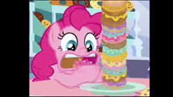 Size: 1280x720 | Tagged: safe, artist:foozogz, artist:wissle, derpibooru import, edit, edited screencap, screencap, pinkie pie, earth pony, pony, the ending of the end, animated, cropped, cute, diapinkes, donut, eating, female, food, mare, music, overeating, perfect loop, ponk, smile song, solo, song, sound, this will end in weight gain, webm, youtube link