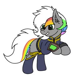 Size: 3000x3000 | Tagged: safe, artist:aaathebap, derpibooru import, oc, oc:taco butter, unofficial characters only, earth pony, pony, fallout equestria, clothes, pipbuck, simple background, solo, vault suit, white background