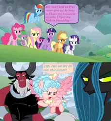 Size: 1362x1488 | Tagged: alicorn, alicornified, angry, applejack, bracer, comic, cozycorn, cozy glow, derpibooru import, determined, dialogue, edit, edited screencap, fluttershy, flying, frustrated, impatient, lord tirek, mane six, nose piercing, nose ring, piercing, pinkie pie, queen chrysalis, race swap, rainbow dash, rarity, safe, screencap, screencap comic, speech bubble, spike, the ending of the end, tired, twilight sparkle, twilight sparkle (alicorn), upset