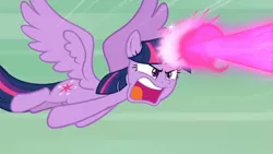 Size: 1366x768 | Tagged: safe, derpibooru import, screencap, twilight sparkle, twilight sparkle (alicorn), alicorn, pony, the ending of the end, angry, badass, blast, livid, magic, magic beam, magic blast, powerful, solo