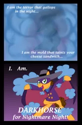 Size: 1024x1549 | Tagged: safe, artist:crazynutbob, derpibooru import, cheese sandwich, pony, cape, clothes, comic, costume, darkwing duck, hat, mask, nightmare night, smoke