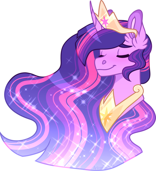 Size: 1402x1538 | Tagged: safe, artist:artistcoolpony, derpibooru import, princess twilight 2.0, twilight sparkle, twilight sparkle (alicorn), alicorn, pony, the last problem, bust, crown, cute, ear fluff, ethereal mane, eyes closed, female, jewelry, older, older twilight, portrait, regalia, simple background, solo, sparkles, starry mane, transparent background, twiabetes