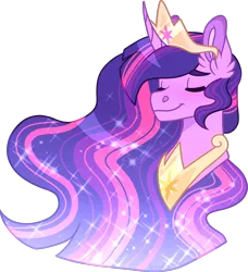 Size: 1402x1538 | Tagged: safe, artist:artistcoolpony, derpibooru import, princess twilight 2.0, twilight sparkle, twilight sparkle (alicorn), alicorn, pony, the last problem, bust, crown, cute, ear fluff, ethereal mane, eyes closed, female, jewelry, older, older twilight, portrait, regalia, simple background, solo, sparkles, starry mane, transparent background, twiabetes