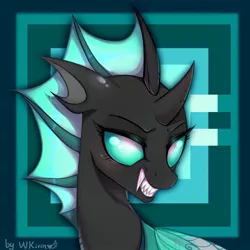 Size: 1807x1807 | Tagged: artist:wkirin, bust, changeling, derpibooru import, fangs, female, looking at you, mare, oc, safe, solo, unofficial characters only