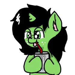 Size: 1440x1440 | Tagged: safe, artist:scotch, derpibooru import, oc, oc:anonfilly, pony, unicorn, boomer, female, filly, freckles, juice, juice box, monster energy