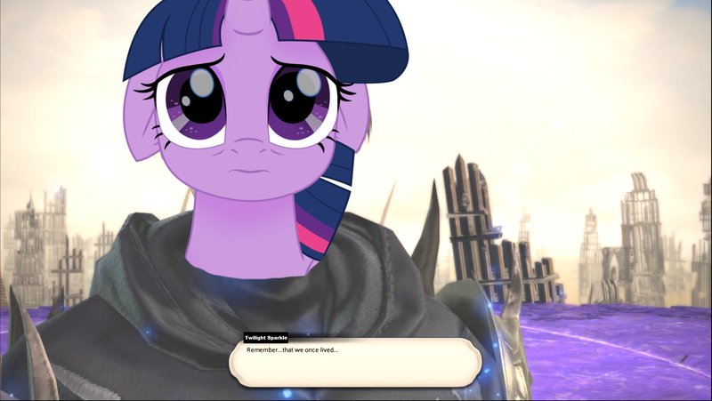 Size: 2414x1362 | Tagged: ascian, derpibooru import, emet-selch, end of ponies, final fantasy, final fantasy xiv, floppy ears, my little pony: the movie, sad, safe, solo, spoiler for another series, spoilers for another series, the ride is over, twilight sparkle