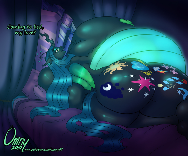 Size: 1200x993 | Tagged: questionable, artist:omny87, derpibooru import, queen chrysalis, anthro, belly, big belly, big breasts, breasts, busty queen chrysalis, butt, cutie mark tattoo, cutie mark theft, female, flutterprey, huge breasts, huge butt, hyper, hyper belly, hyper pregnancy, implied infidelity, implied mane six, implied shining armor, implied shining chrysalis, implied shipping, implied straight, implied vore, impossibly large belly, impossibly large breasts, impossibly large butt, large butt, looking at you, nudity, pinkie prey, pregnant, preydash, preyjack, preylight, rariprey, reversalis, solo, solo female, talking to viewer, tattoo, vore