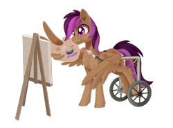 Size: 1515x1119 | Tagged: safe, artist:dusthiel, derpibooru import, stellar eclipse, pegasus, pony, canvas, easel, male, paintbrush, painting, simple background, solo, stallion, transparent background, wheelchair, wing hands, wings