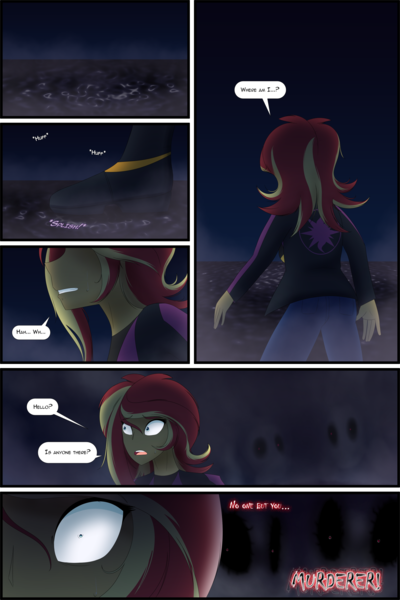 Size: 1500x2250 | Tagged: safe, artist:jase1505, deleted from derpibooru, derpibooru import, sunset shimmer, ghost, ghost pony, human, undead, series:sunlight horizons, equestria girls, comic, mindscape, nightmare, scared