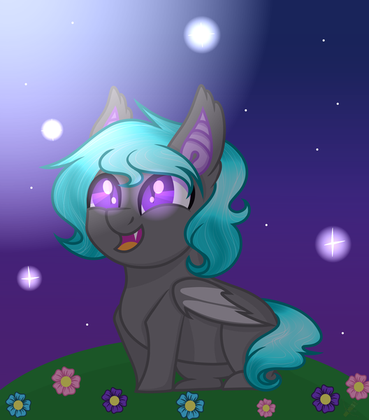 Size: 2063x2344 | Tagged: safe, artist:domina-venatricis, derpibooru import, oc, oc:vixen feather, unofficial characters only, bat pony, pony, chibi, night, solo