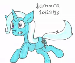 Size: 926x778 | Tagged: safe, artist:cmara, derpibooru import, trixie, pony, unicorn, female, mare, marker drawing, running, simple background, solo, traditional art, white background