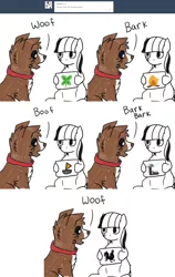 Size: 1600x2524 | Tagged: artist:askwinonadog, ask, ask winona, bark, bird, boat, boof, campfire, clover, comic, derpibooru import, dog, duo, four leaf clover, oc, oc:obamare, onomatopoeia, picture, rooster, safe, sailboat, tesla coil, tumblr, winona, woof