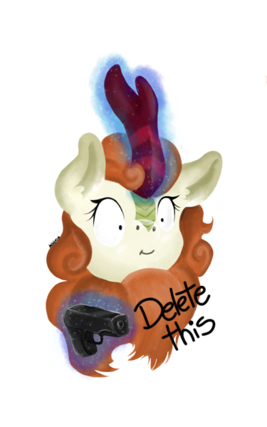 Size: 800x1280 | Tagged: artist:valemjj, autumn blaze, delet this, derpibooru import, glowing horn, horn, kirin, magic, meme, safe, simple background, solo, telekinesis, transparent background