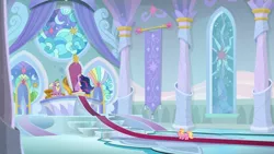 Size: 1366x768 | Tagged: alicorn, banner, bowing, carpet, column, curtains, derpibooru import, dragon, gigachad spike, luster dawn, older, older spike, older twilight, princess twilight 2.0, safe, screencap, sitting, spike, stained glass window, the last problem, throne, throne room, twilight sparkle, twilight sparkle (alicorn), winged spike