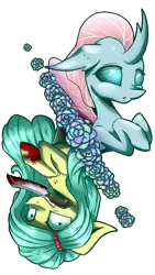 Size: 1861x3309 | Tagged: semi-grimdark, artist:lixthefork, derpibooru import, ocellus, changedling, changeling, earth pony, blood, creepy, creepypasta, curved horn, disguise, disguised changeling, duality, female, flower, horn, horror, incellus, insanellus, insanity, knife, mare, mouth hold, pony ocellus, scary, simple background, story included, tiny pupils, transparent background