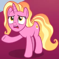 Size: 776x768 | Tagged: safe, derpibooru import, edit, edited screencap, screencap, luster dawn, pony, unicorn, the last problem, cropped, female, mare, open mouth, raised hoof, solo