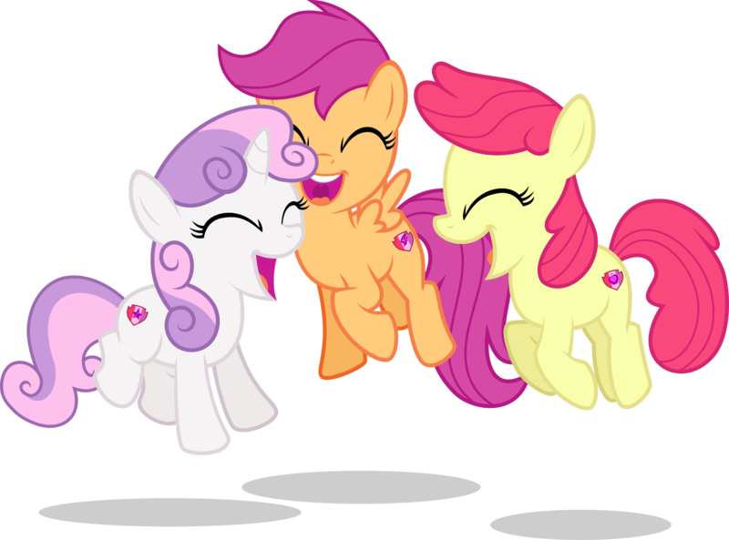 Size: 4500x3337 | Tagged: safe, artist:xebck, derpibooru import, edit, editor:slayerbvc, vector edit, apple bloom, scootaloo, sweetie belle, earth pony, pegasus, unicorn, accessory-less edit, cutie mark, cutie mark crusaders, female, filly, missing accessory, pronking, simple background, the cmc's cutie marks, transparent background, vector