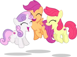Size: 4500x3337 | Tagged: safe, artist:xebck, derpibooru import, edit, editor:slayerbvc, vector edit, apple bloom, scootaloo, sweetie belle, earth pony, pegasus, unicorn, accessory-less edit, cutie mark, cutie mark crusaders, female, filly, missing accessory, pronking, simple background, the cmc's cutie marks, transparent background, vector