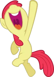 Size: 1896x2697 | Tagged: safe, artist:sir-teutonic-knight, derpibooru import, edit, editor:slayerbvc, vector edit, apple bloom, earth pony, pony, accessory-less edit, cropped, female, filly, jumping, missing accessory, nose in the air, open mouth, simple background, smiling, solo, transparent background, vector