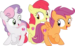 Size: 6089x3746 | Tagged: safe, artist:digimonlover101, derpibooru import, edit, editor:slayerbvc, vector edit, apple bloom, scootaloo, sweetie belle, earth pony, pegasus, pony, unicorn, surf and/or turf, absurd resolution, accessory-less edit, cute, cutie mark, cutie mark crusaders, female, filly, missing accessory, open mouth, simple background, the cmc's cutie marks, transparent background, trio, vector