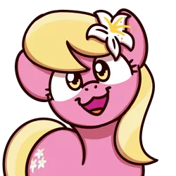 Size: 1000x1000 | Tagged: safe, artist:sugar morning, derpibooru import, lily, lily valley, earth pony, pony, bust, cat face, cat smile, cute, female, flower, lilybetes, looking at you, mare, open mouth, simple background, smiling, smiling at you, solo, sugar morning's smiling ponies, transparent background