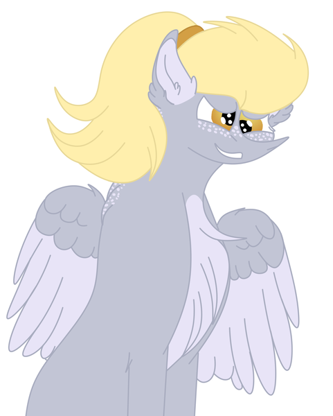 Size: 1732x2160 | Tagged: safe, artist:elhybridtrash, derpibooru import, derpy hooves, pegasus, pony, alternate hairstyle, chest fluff, ear fluff, female, freckles, mare, ponytail, solo