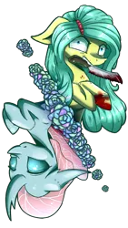 Size: 1861x3309 | Tagged: grimdark, artist:lixthefork, derpibooru import, edit, ocellus, changedling, changeling, earth pony, blood, creepy, creepypasta, curved horn, disguise, disguised changeling, disturbing, duality, female, flower, horn, horror, incellus, insanellus, insanity, knife, looking at you, mare, mouth hold, pony ocellus, scary, simple background, story included, tiny pupils, transparent background