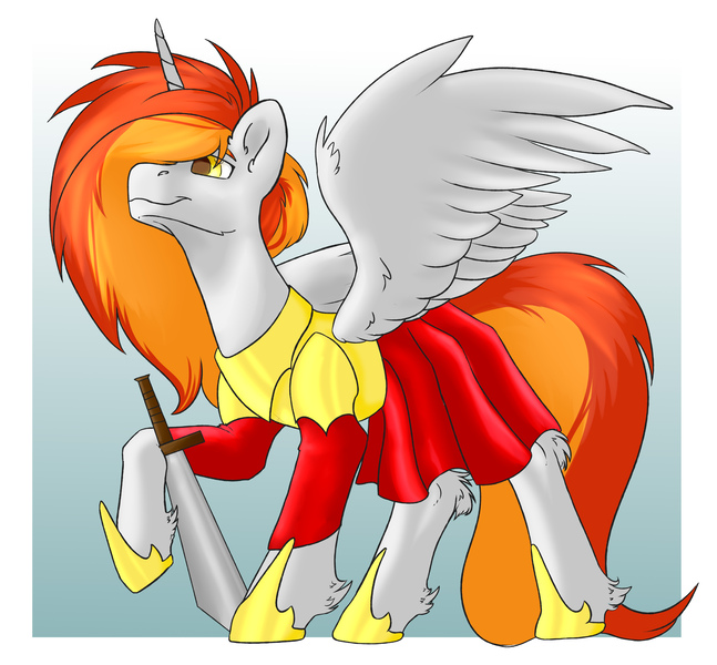 Size: 6210x5760 | Tagged: safe, derpibooru import, oc, oc:king phoenix, alicorn, pony, alicorn oc, armor, horn, male, stallion, sword, weapon, wings