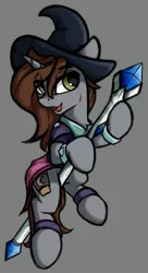 Size: 1542x2844 | Tagged: safe, artist:arjinmoon, derpibooru import, oc, oc:arjin, pony, unicorn, clothes, femboy, gray background, hat, male, simple background, solo, staff, stallion, wizard, wizard hat