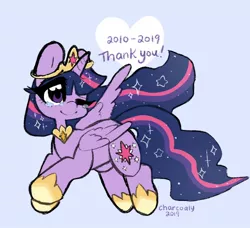 Size: 1414x1290 | Tagged: safe, artist:charcoaly, derpibooru import, princess twilight 2.0, twilight sparkle, twilight sparkle (alicorn), alicorn, pony, the last problem, blue background, crying, cute, end of ponies, ethereal mane, female, heart, simple background, solo, sparkles, starry mane, tears of joy, teary eyes, twiabetes