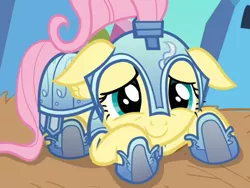 Size: 2048x1536 | Tagged: safe, artist:generalender15, derpibooru import, screencap, fluttershy, pony, the crystal empire, armor, cute, daaaaaaaaaaaw, floppy ears, jousting outfit, knight, royal guard armor, shyabetes, solo