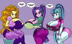 Size: 4370x2717 | Tagged: suggestive, artist:art-2u, artist:megatron-returns, derpibooru import, adagio dazzle, aria blaze, sonata dusk, equestria girls, rainbow rocks, arse-ia blaze, ass, big breasts, bracelet, breast expansion, breasts, busty adagio dazzle, busty aria blaze, busty dazzlings, busty sonata dusk, butt, clothes, commission, curvy, female, females only, growth, hourglass figure, huge breasts, huge butt, hyper, hyper breasts, image, impossibly large breasts, impossibly thin waist, jpeg, large butt, leggings, pigtails, ponytail, sonata donk, spiked wristband, stupid sexy adagio dazzle, stupid sexy aria blaze, stupid sexy dazzlings, stupid sexy sonata dusk, the ass was fat, the dazzlings, thighs, thunder thighs, trio, twintails, wristband