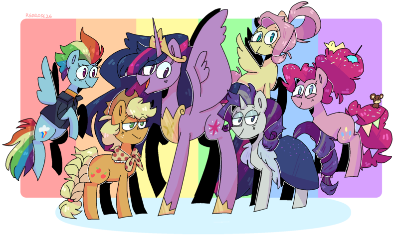 Size: 2307x1383 | Tagged: safe, artist:redrose26, derpibooru import, applejack, fluttershy, pinkie pie, princess twilight 2.0, rainbow dash, rarity, twilight sparkle, twilight sparkle (alicorn), alicorn, earth pony, pegasus, pony, unicorn, the last problem, end of ponies, eye clipping through hair, mane six, no pupils, older, older applejack, older fluttershy, older mane six, older pinkie pie, older rainbow dash, older rarity, older twilight