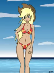 Size: 2057x2769 | Tagged: adorasexy, alternate version, applejack, artist:banquo0, bikini, breasts, cleavage, clothes, cute, derpibooru import, hips, human, humanized, sexy, solo, stupid sexy applejack, suggestive, swimsuit, textless, textless version