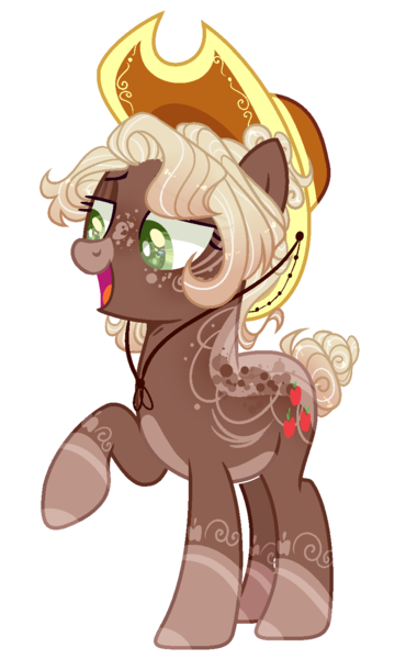 Size: 872x1414 | Tagged: safe, artist:manella-art, derpibooru import, applejack, earth pony, pony, alternate design, female, hat, mare, one hoof raised, simple background, transparent background